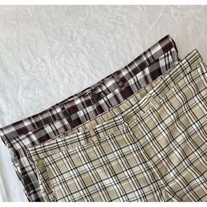 (2) Cool Pro 18 Men's 42 BLACK -TAN Plaid Golf Shorts Adjustable Waist EXCELLENT